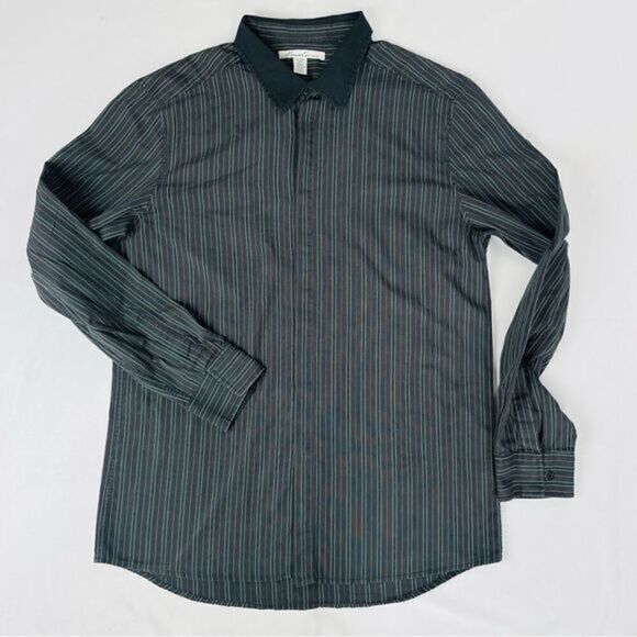 Kenneth Cole Black & Mint Green Pin Stripe Button Shirt Men’s Size XL - Picture 1 of 8